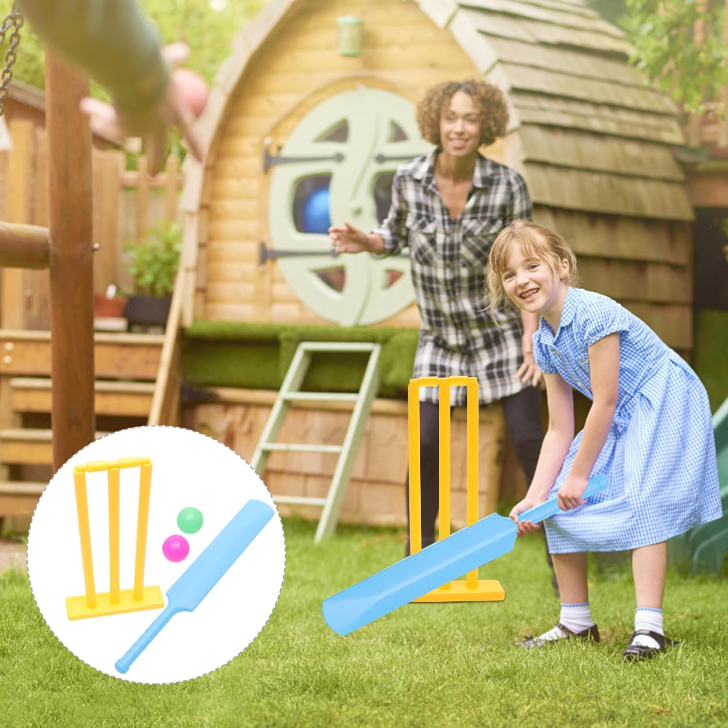 Juego de bola de críquet de plástico, 1 juego de 4 piezas, juego de críquet para niños, juego de plástico para playa, juego de soporte de críquet