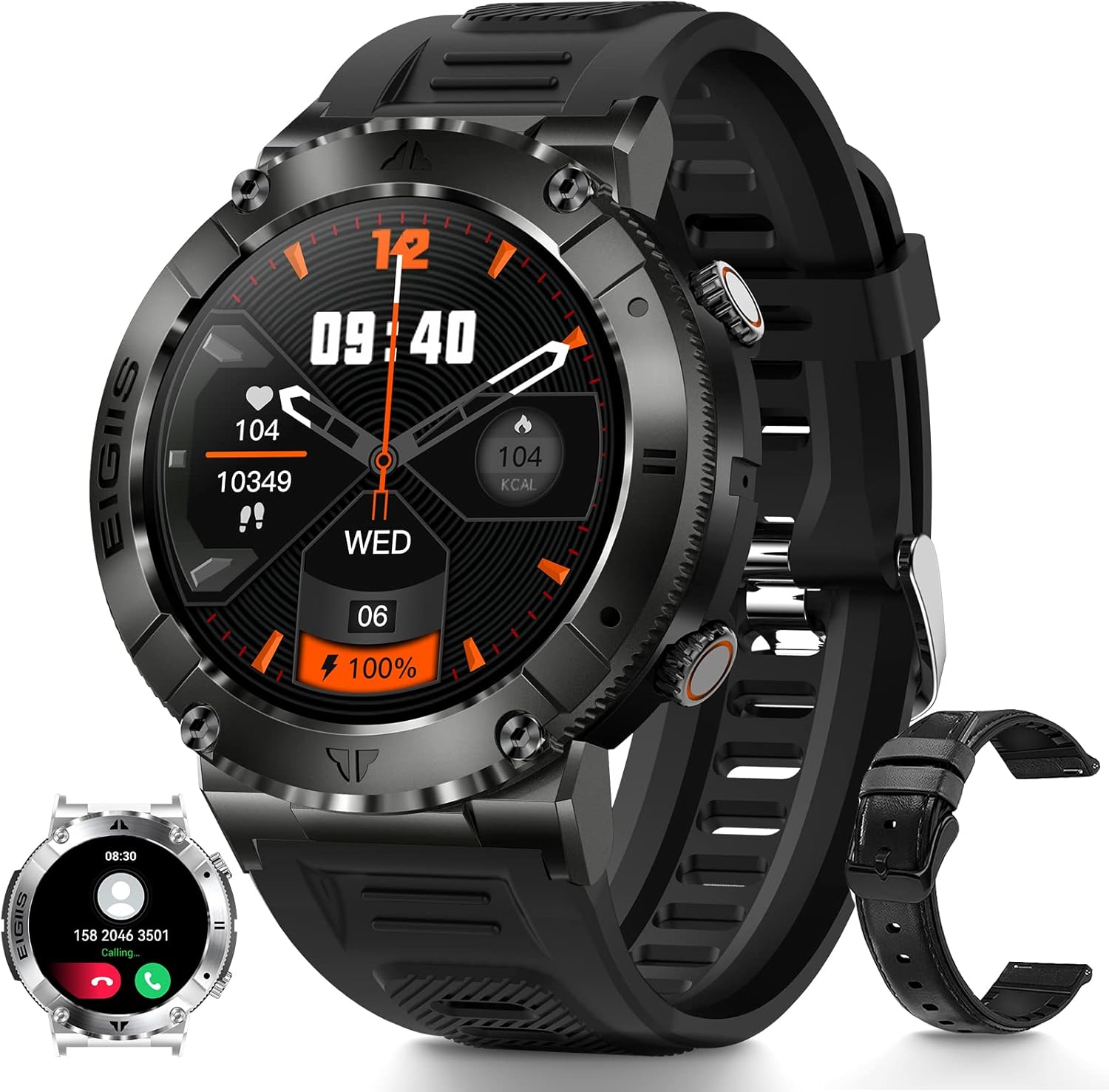 Reloj inteligente para hombre (recepción de llamadasmarcación), reloj inteligente táctico HD resistente de 1.32 pulgadas para exteriores, reloj