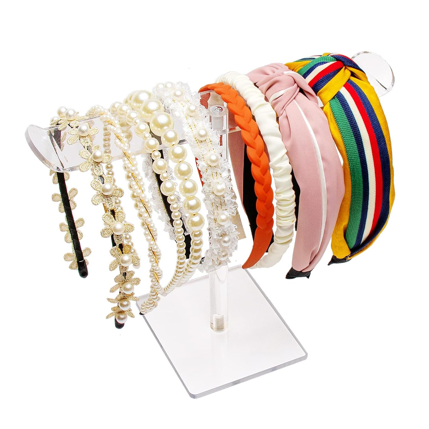 Bigfety Soporte de diadema de acrílico, organizador de accesorios para el cabello, soporte transparente para niñas