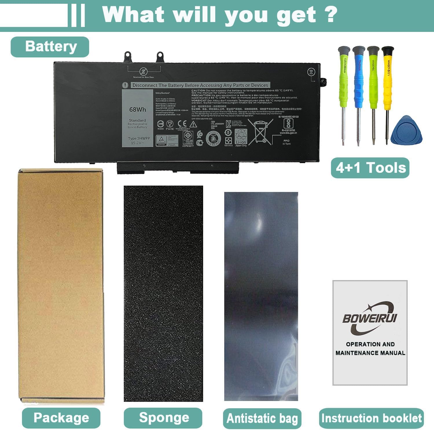 3HWPP – Batería para portátil Dell Latitude 5401 5410 5411 5501 5510 5511, Precision 3541 3550 3551, Inspiron 7500 7506 2 en 1 negro P80F003 P80F004