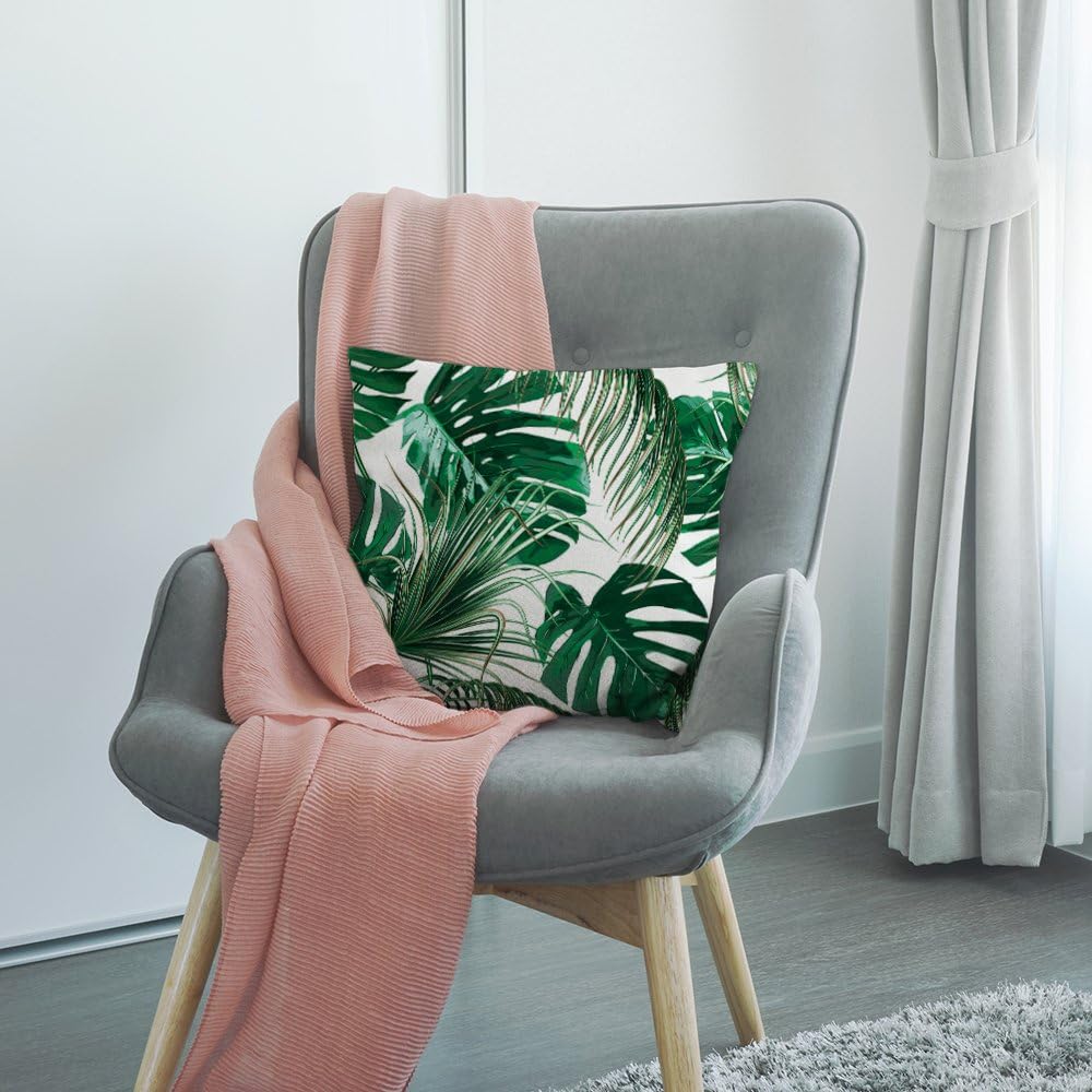 HGOD DESIGNS Funda de almohada decorativa de hoja de palmera, de lino y algodón con palmera, para exteriores, fundas cuadradas estándar para sofá,