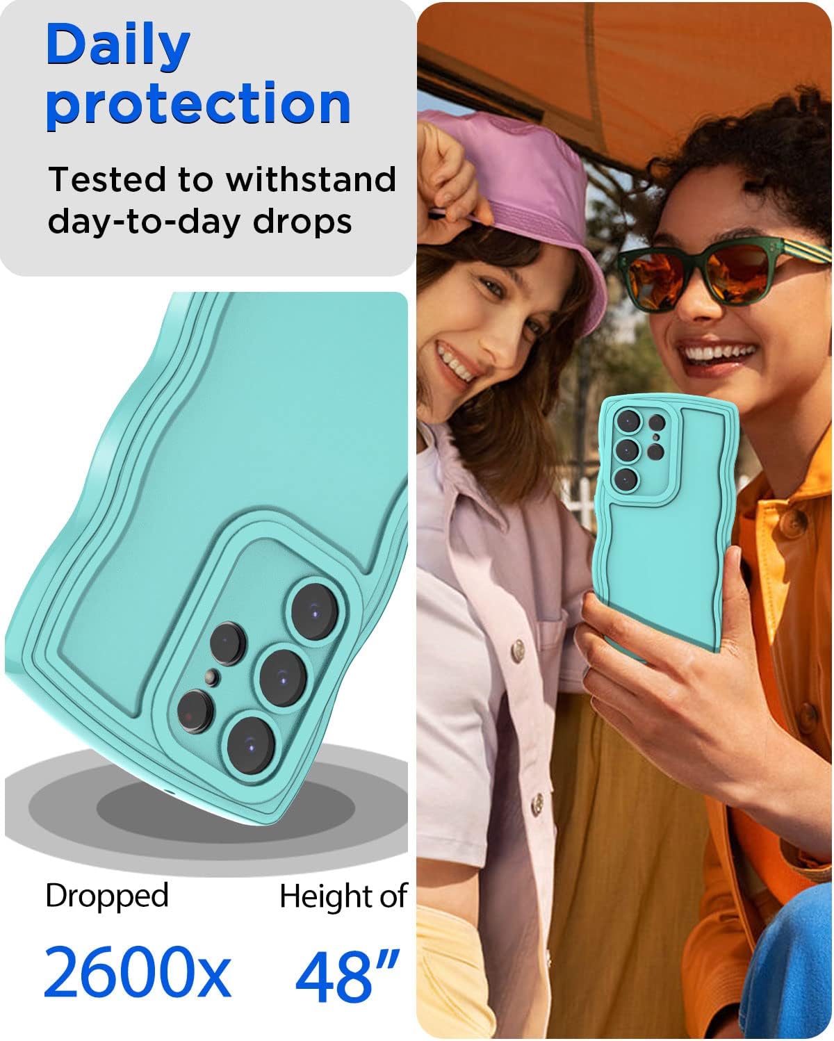 AICase Lindo marco ondulado rizado de color sólido suave compatible con la funda del teléfono Samsung Galaxy (azul, Galaxy S20)