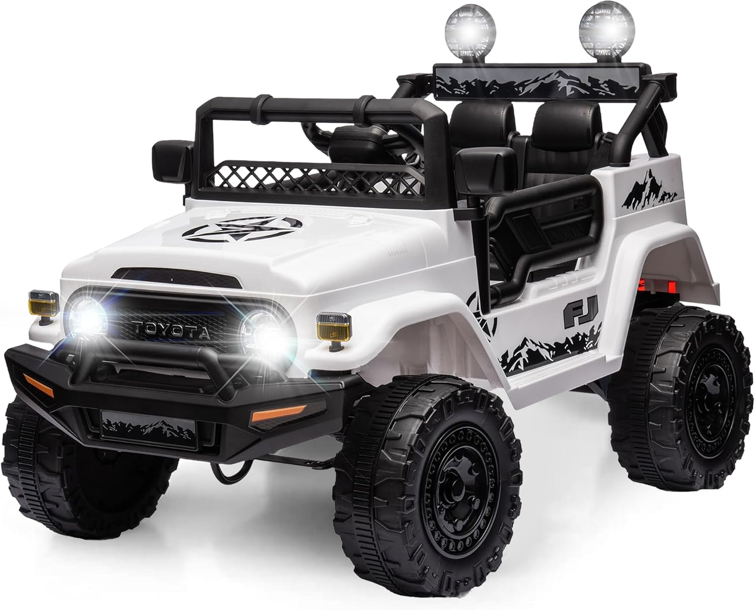 FJ Cruiser – Vehículo eléctrico de 12 V para niños, con control remoto, Bluetooth, MP3, luces LED, absorción de impactos, 2 puertas abiertas (blanco)