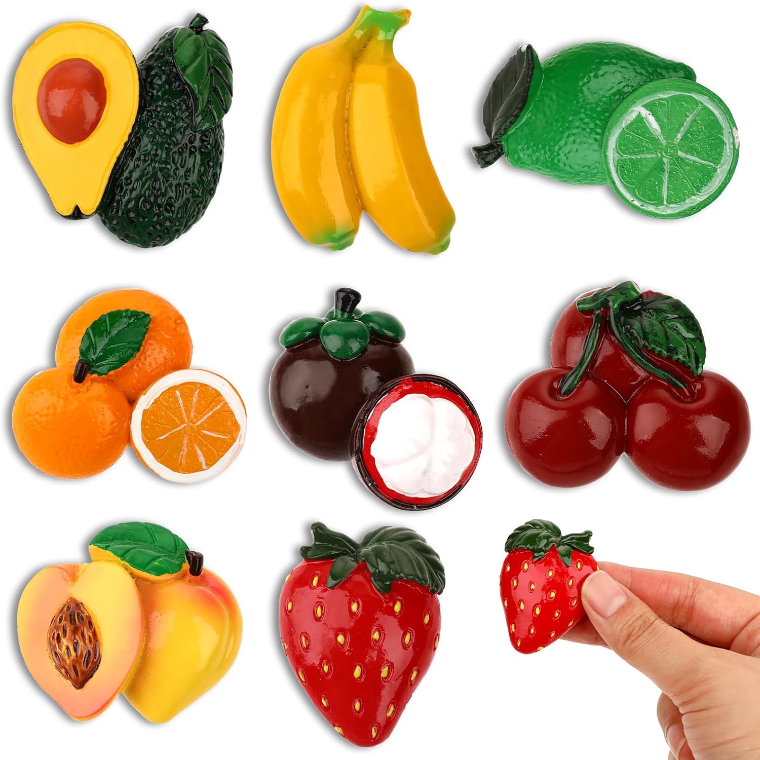 Imanes de frutas para refrigerador, 8 piezas de lindos imanes de refrigerador de dibujos animados 3D de resina para refrigeradores, pizarras