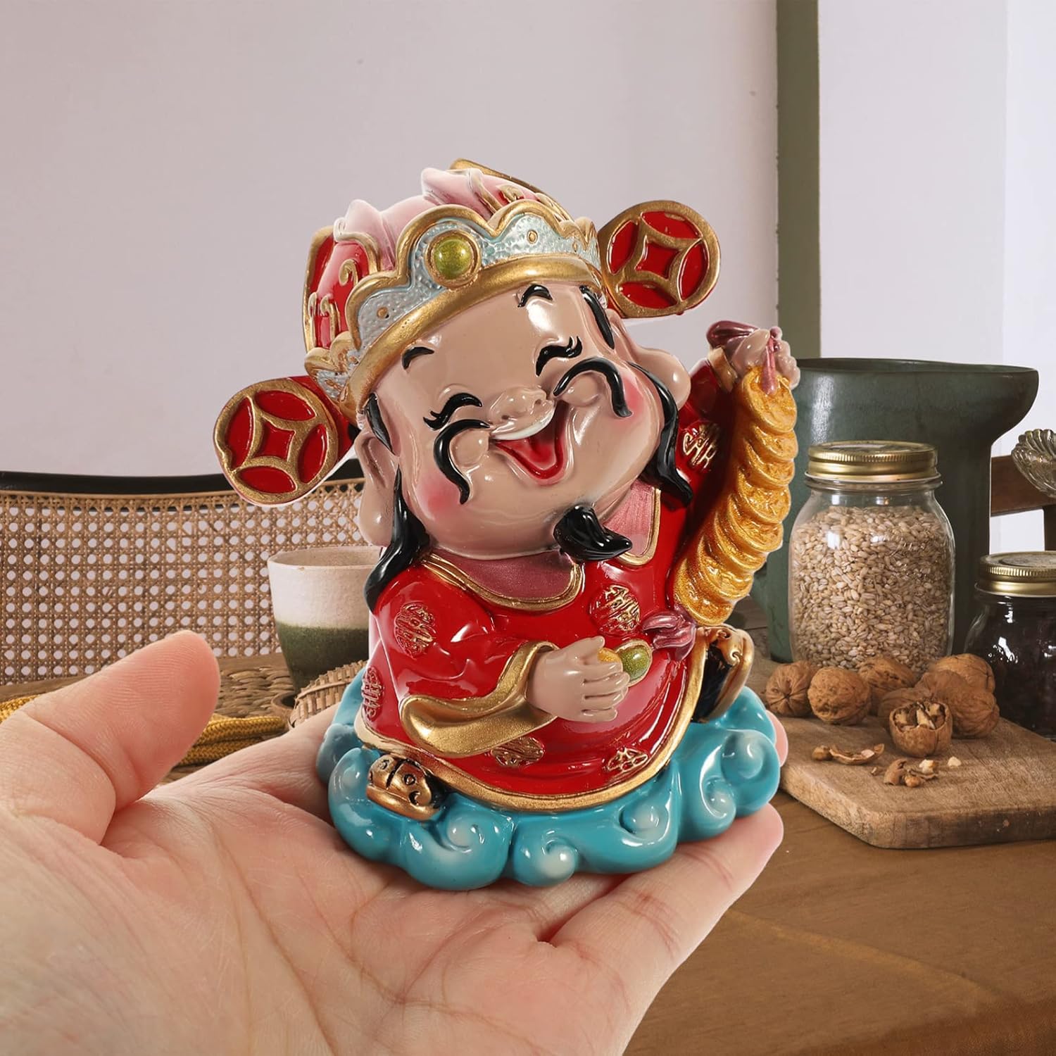 BESPORTBLE CAI Shen – Estatua de Feng Shui, dios de la riqueza, 2.5 x 3.5 pulgadas, adornos de resina de la suerte de Zhaocai para sala de estar,