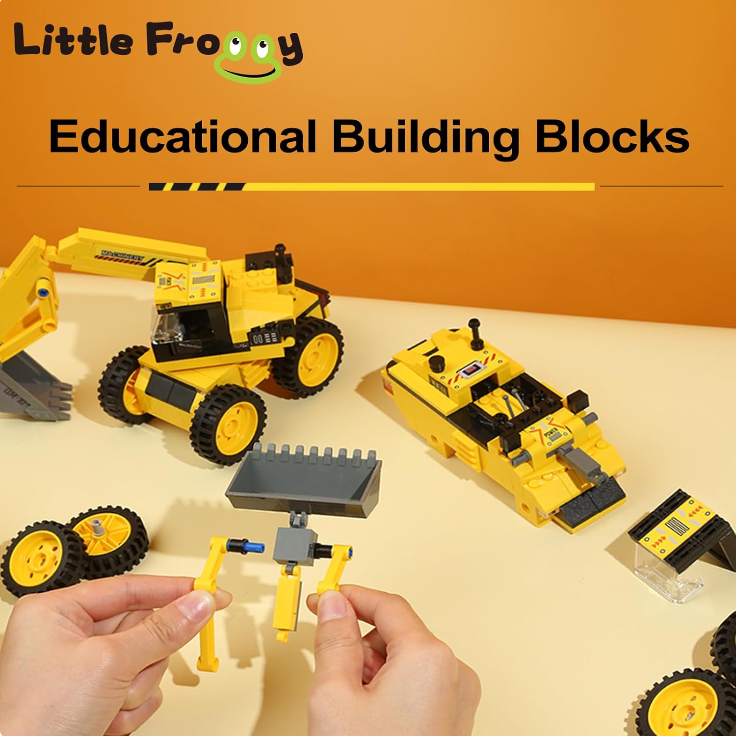 LITTLE FROGGY Vehículo de construcción urbano 3 en 1 con excavadora de ingeniería, cargador de camión volquete compatible con bloques Lego para