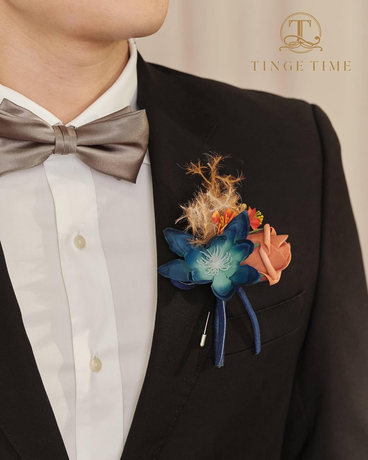 TINGE TIME Boutonniere – Juego de 6 boutonniere de boda para hombre, Boutonniere para novio, novio y padrino, juego de boutonniere para baile de