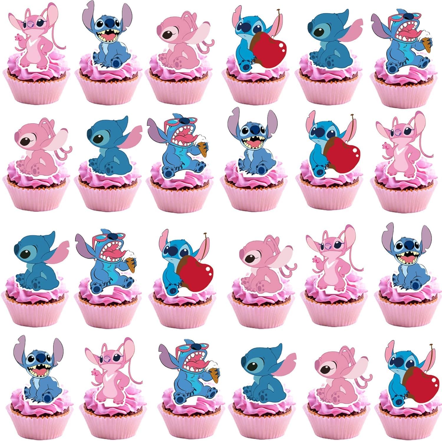 48 piezas de puntada para cupcakes, suministros de fiesta de cumpleaños, decoraciones de fiesta temática de puntada