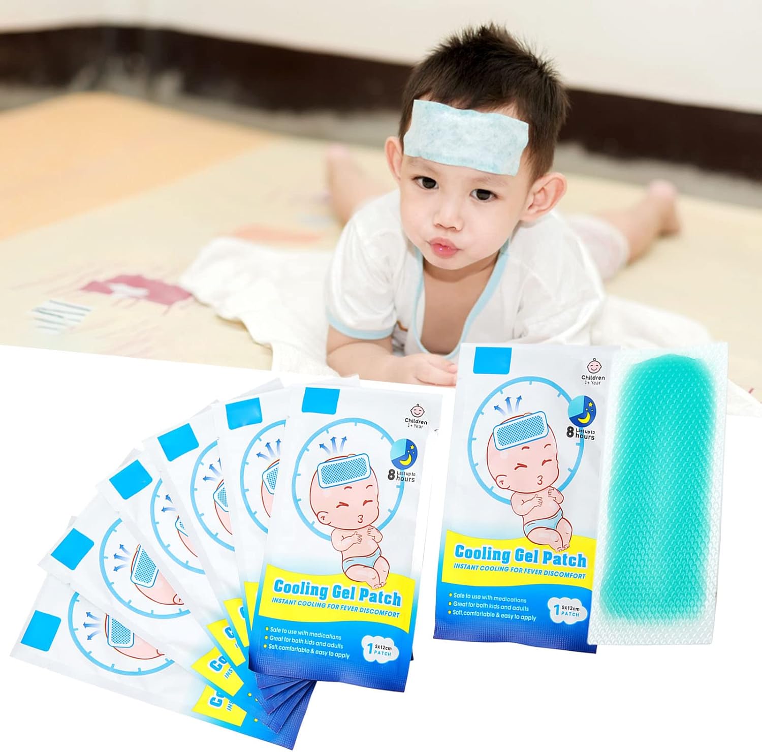 8 parches de fiebre para niños, desechables para aliviar la fiebre, reductor de fiebre, almohadillas frescas para aliviar la fiebre y las molestias