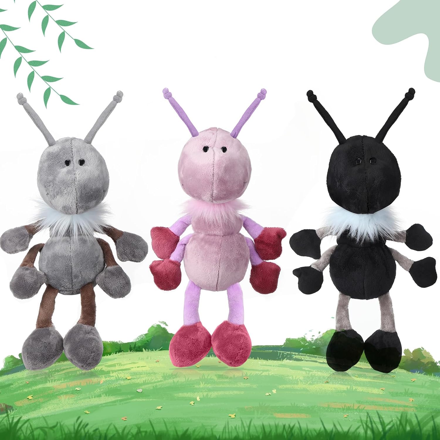 Shappy 3 piezas de peluche de hormigas con bufanda, animal de peluche suave de hormigas para cumpleaños, vacaciones, fiestas, regalos, decoración