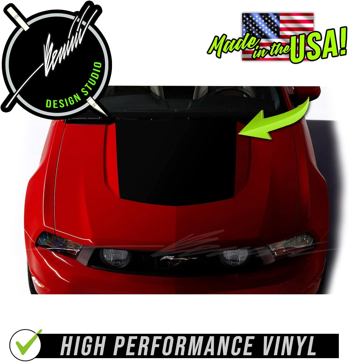 Hood Buldge – Calcomanía opaca a rayas compatible con Ford Mustang GT 2010-2014 (negro mate)