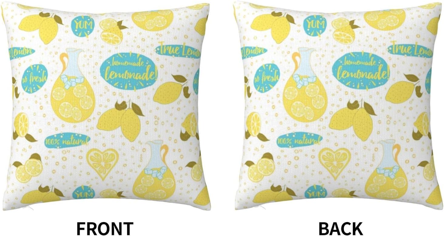 GEBSKI Yellow Lemon Throw Pillow Covers Watercolor Lemon with Green Leaves Pattern Pillow Case Decorative Square Cushion Cover for Sofa Couch Car