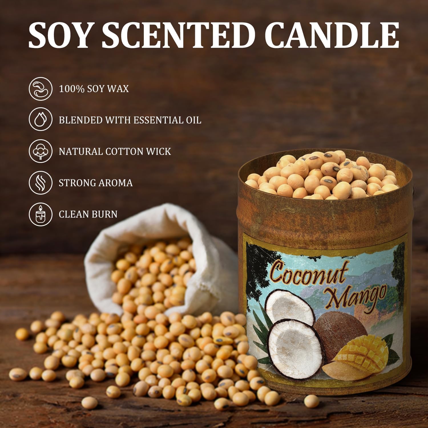 Velas perfumadas  Coco y mango  Vela de aromaterapia de soja para el hogar  Fabricado con cera de soja natural y aceites esenciales  Vela en tarro