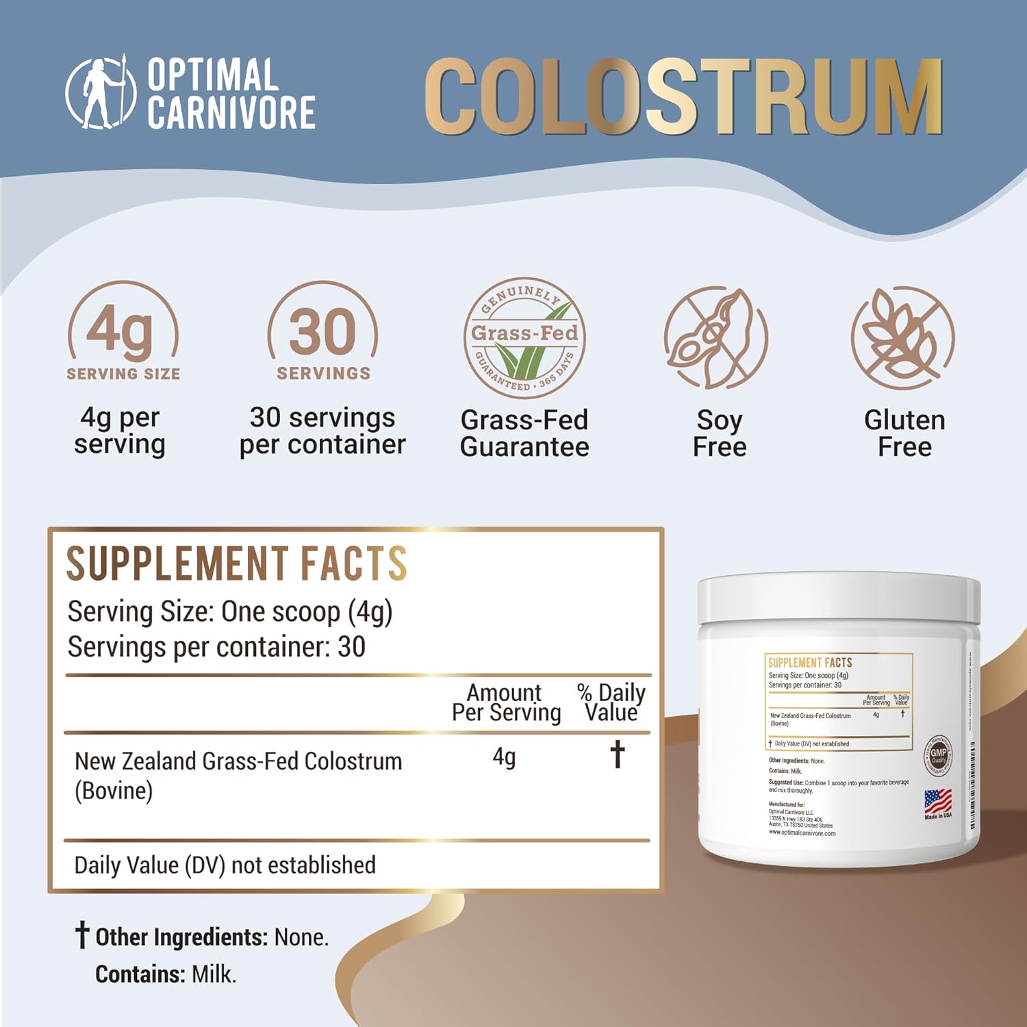 Polvo de calostro alimentado con hierba, calostro bovino sin sabor para humanos, suplemento de calostro en polvo para la salud intestinal, apoyo