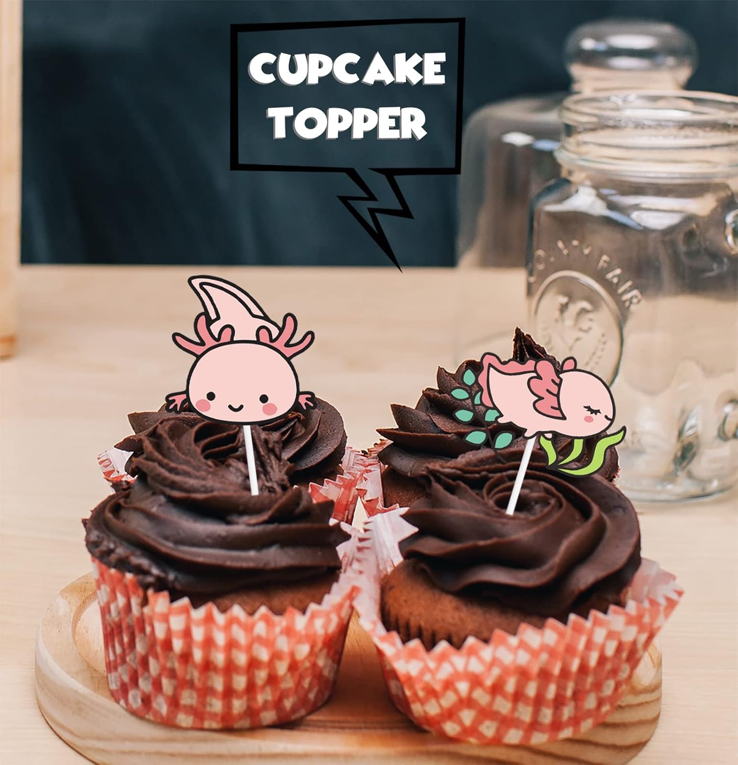 18 piezas de decoración de postre de ajolote rosa con purpurina, diseño de animales de dibujos animados, baby shower, niñas y niños, decoración de