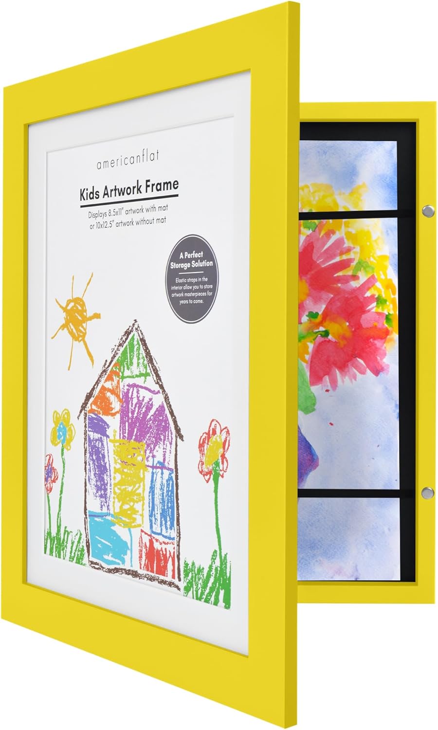 Americanflat Marco para obras de arte infantiles, carga frontal, amarillo sol, 8.5 x 11 pulgadas con paspartú o 10 x 12.5 sin él, formato de