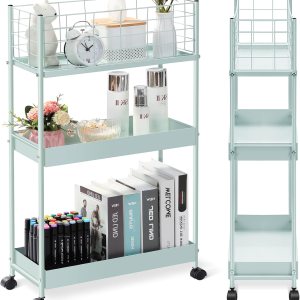 KINGRACK Carrito de almacenamiento delgado, carrito de metal de 3 niveles con ruedas, carrito de almacenamiento deslizante, carrito de KINGRACK Carrito de almacenamiento delgado, carrito de metal de 3 niveles con ruedas, carrito de almacenamiento deslizante, carrito de