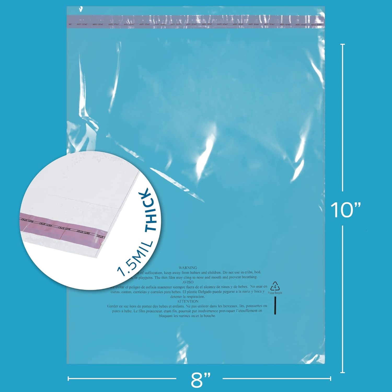 GPI – Paquete de 100 bolsas de polietileno transparentes de 8 x 10 pulgadas, 1.5 mil  resellables, despegar y sellar bolsas de polietileno con tira