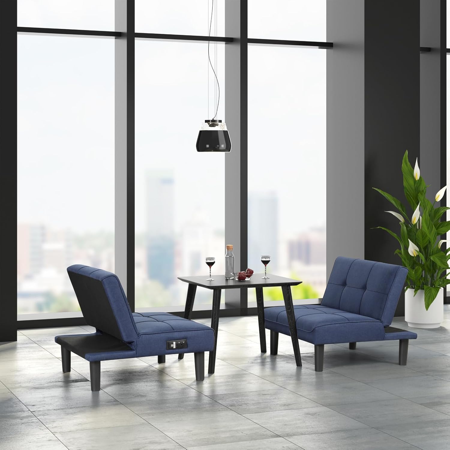Comfy Mini sofás, futón reclinable pequeño con respaldo ajustable (puertos USB), mini sofá individual para espacio pequeño, sillas reclinables para