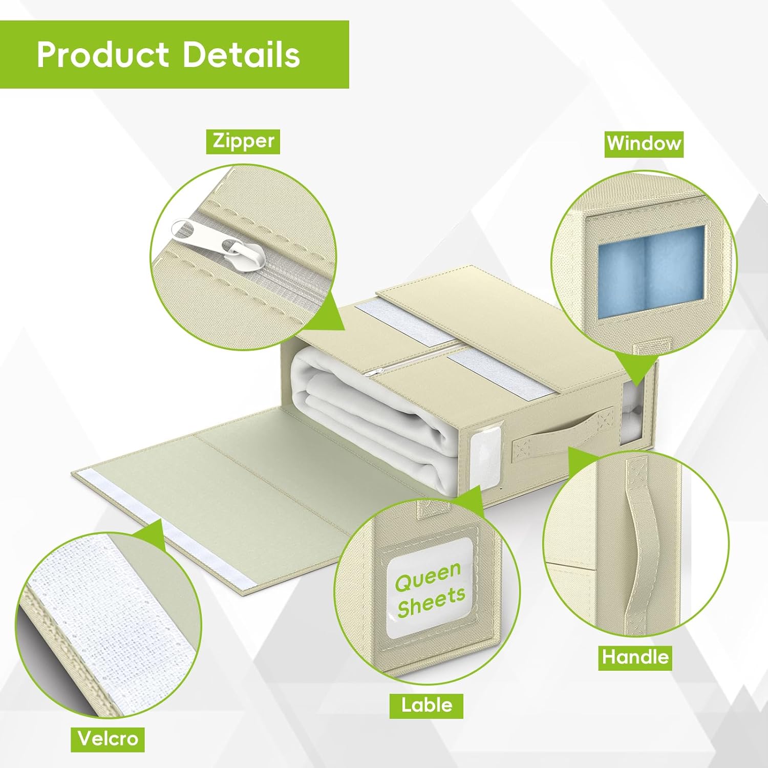 SheetCube – Organizadores de sábanas y almacenamiento, paquete de 2 (tamaño Queen o King) plegable, con cremallera, para sábanas, fundas de edredón,
