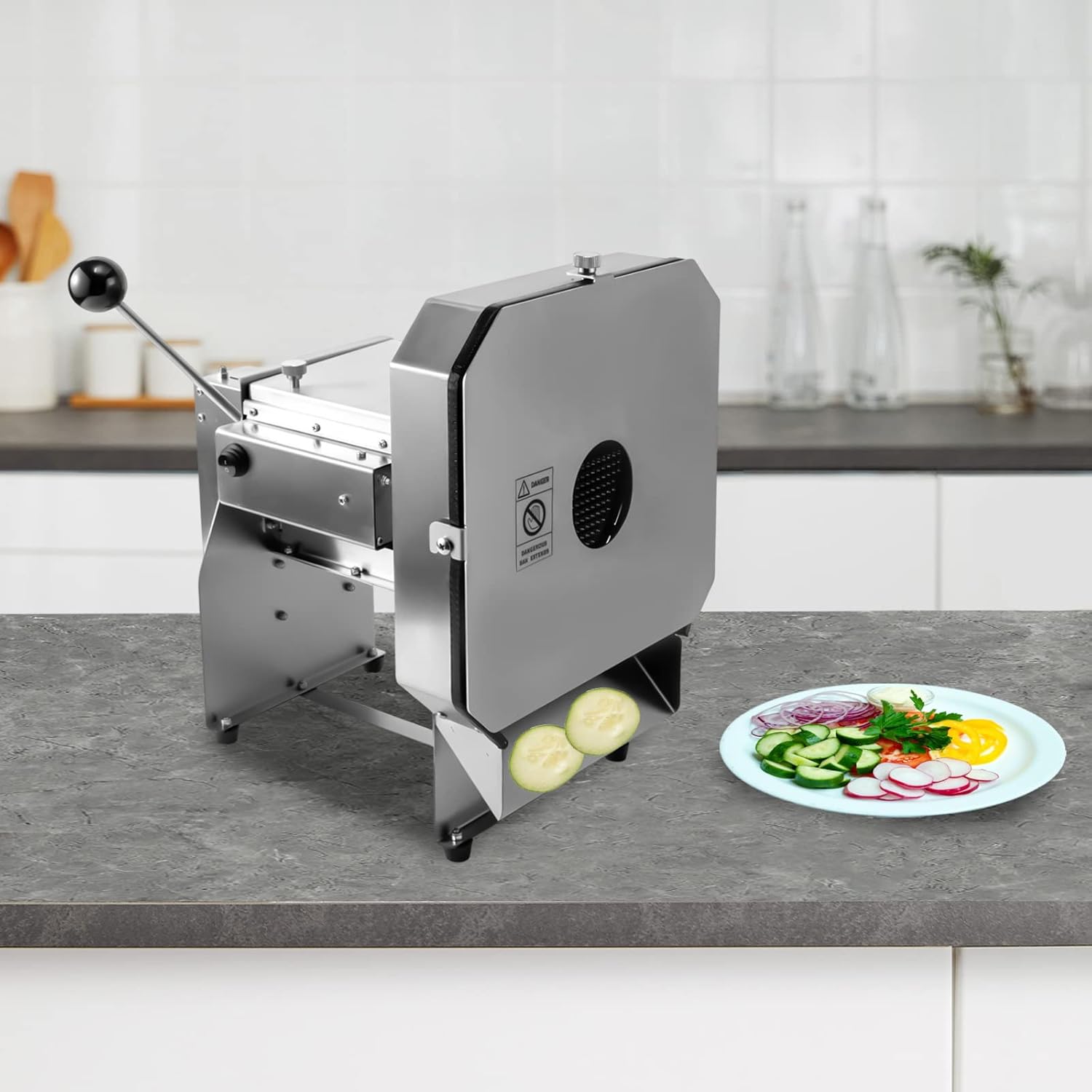 Cortadora de verduras comercial Máquina cortadora eléctrica de frutas 0-0.4 pulgadas Espesor de rebanada ajustable de acero inoxidable Manual y