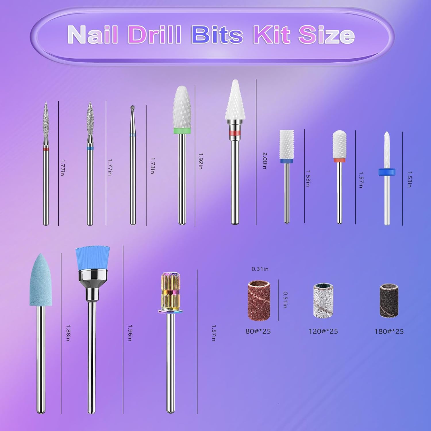 11 brocas de uñas, 332 brocas de cerámica profesionales para uñas con brocas de cutícula y 75 bandas de lijado de uñas (#80#120#180) para uñas de