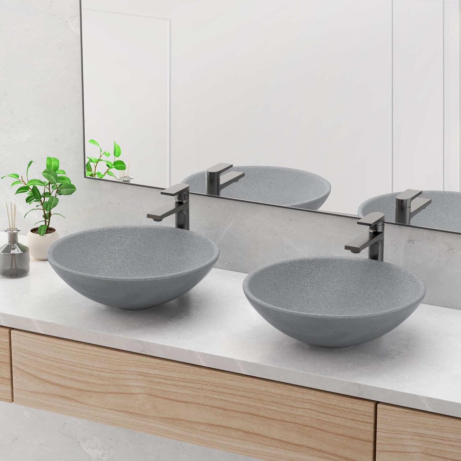 Fregadero redondo de baño de 16 pulgadas, fregadero de baño de encimera, fregadero de baño pequeño de hormigón, fregadero de baño sobre encimera,