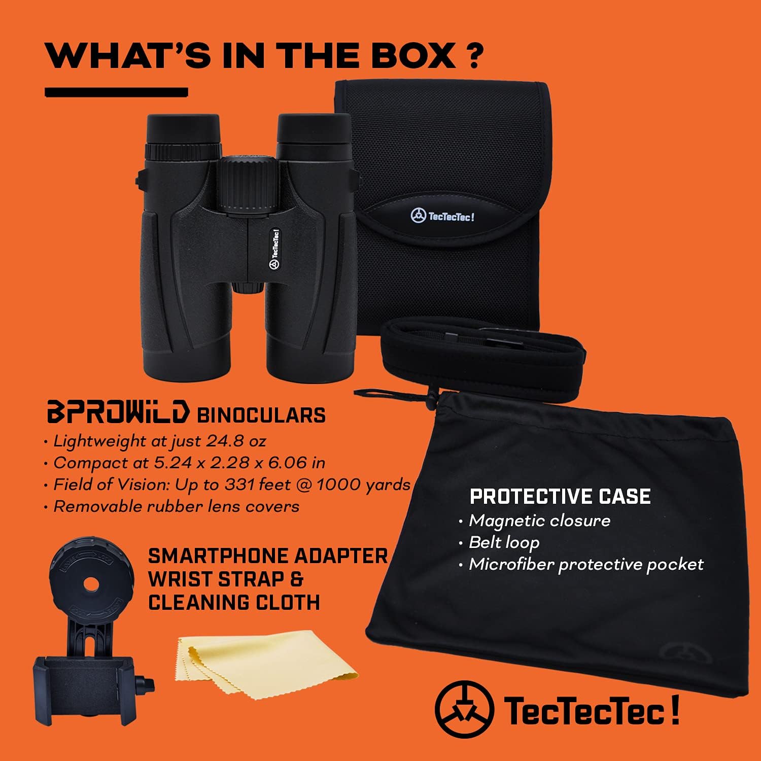 TecTecTec BPRO Wild – Prismáticos de caza de 10 x 42 pulgadas, color negro al aire libre, observación de aves, prismáticos profesionales HD para