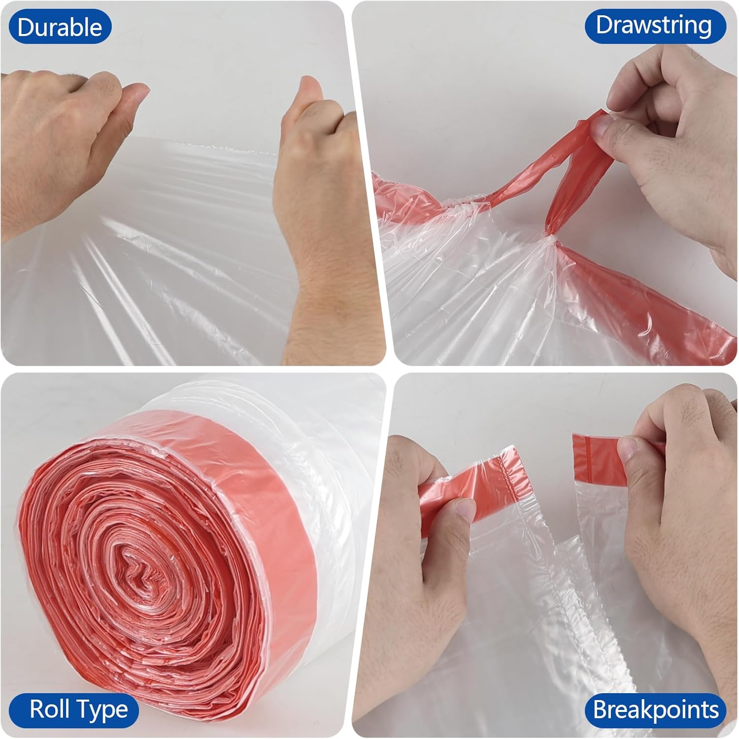 Pekky Bolsas de basura transparentes con cordón de 4 galones, 120 unidades, bolsa de basura pequeña para cocina