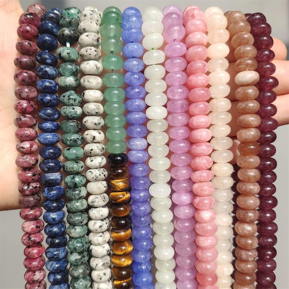 Youllyuu Cuentas de chakra de Angelite Jades de 0.197 x 0.315 in, cuentas de piedra espaciadora sueltas naturales para hacer joyas, pulseras