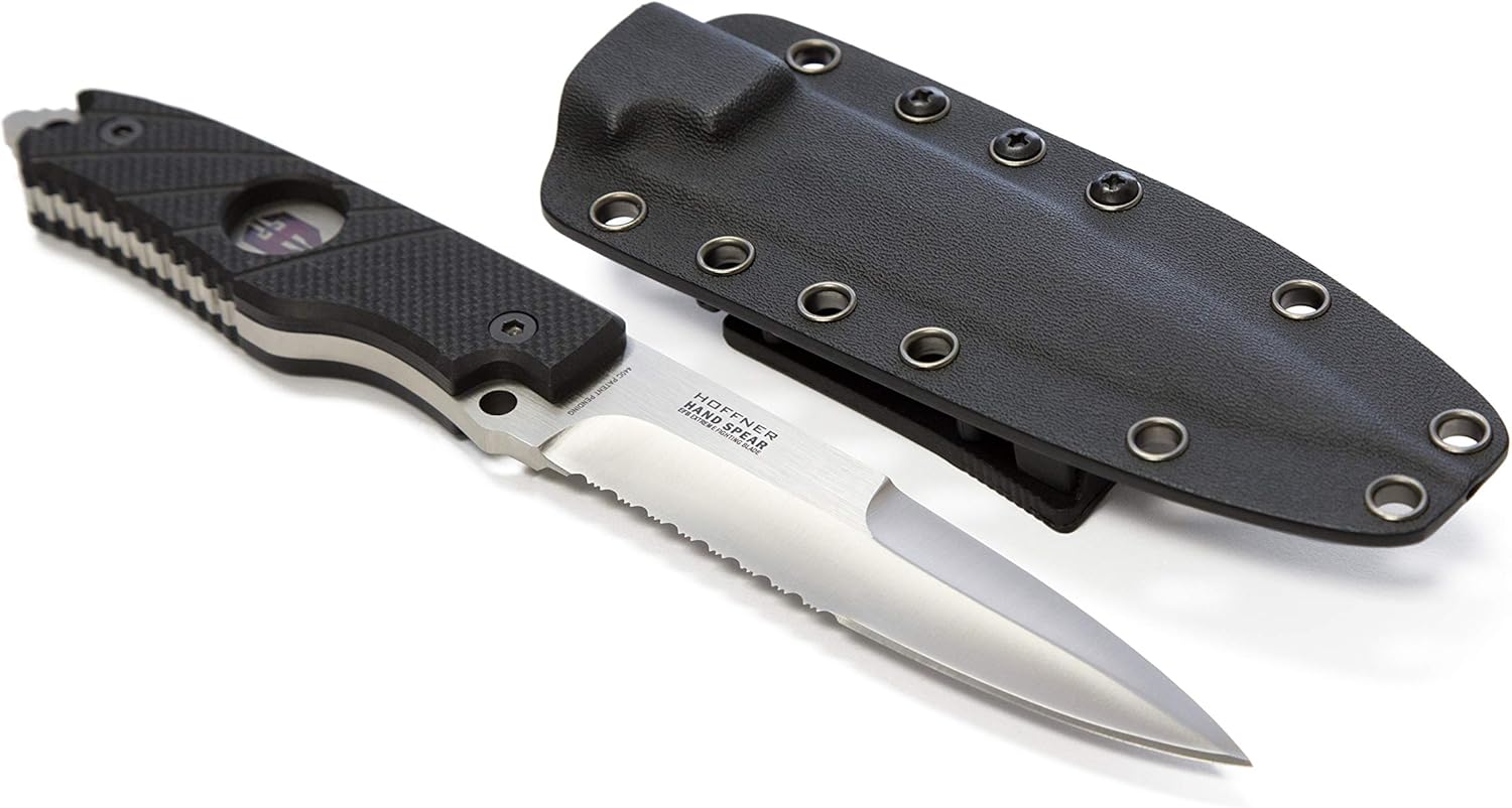 Hoffner – Cuchillo táctico de hoja fija de mano, hoja semidentada de 4-78 pulgadas, punta de lanza 440C, agarre G10, funda Kydex compatible con MOLLE