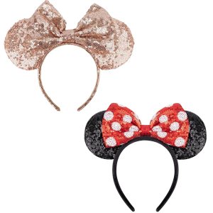 DRESHOW Diadema de lazo con orejas de ratón con purpurina, decoración de fiesta, disfraz de cosplay para mujer DRESHOW Diadema de lazo con orejas de ratón con purpurina, decoración de fiesta, disfraz de cosplay para mujer