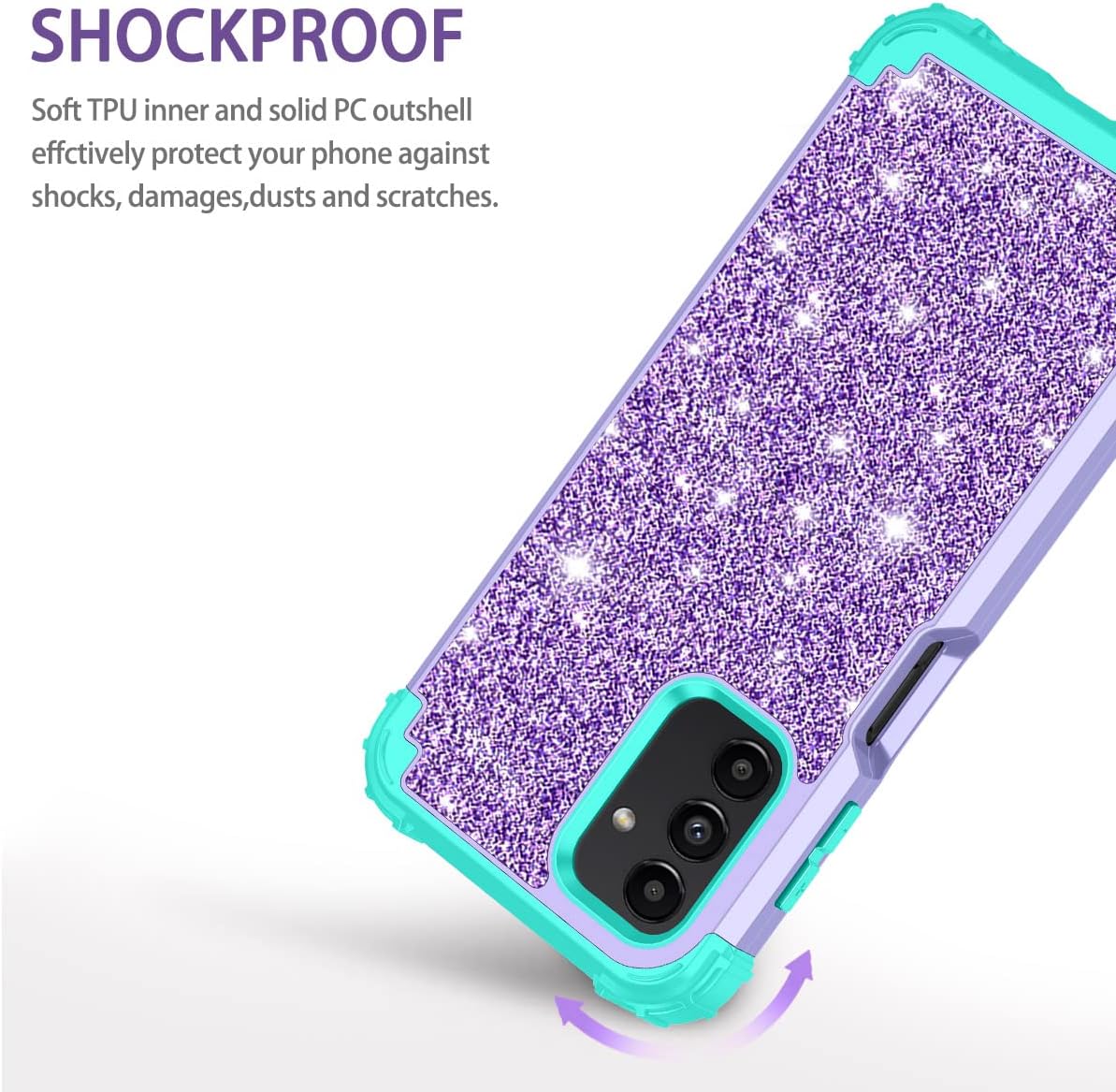 LONTECT Funda para Galaxy A13 5G con purpurina brillante a prueba de golpes, resistente, híbrida, resistente, funda protectora de alto impacto para