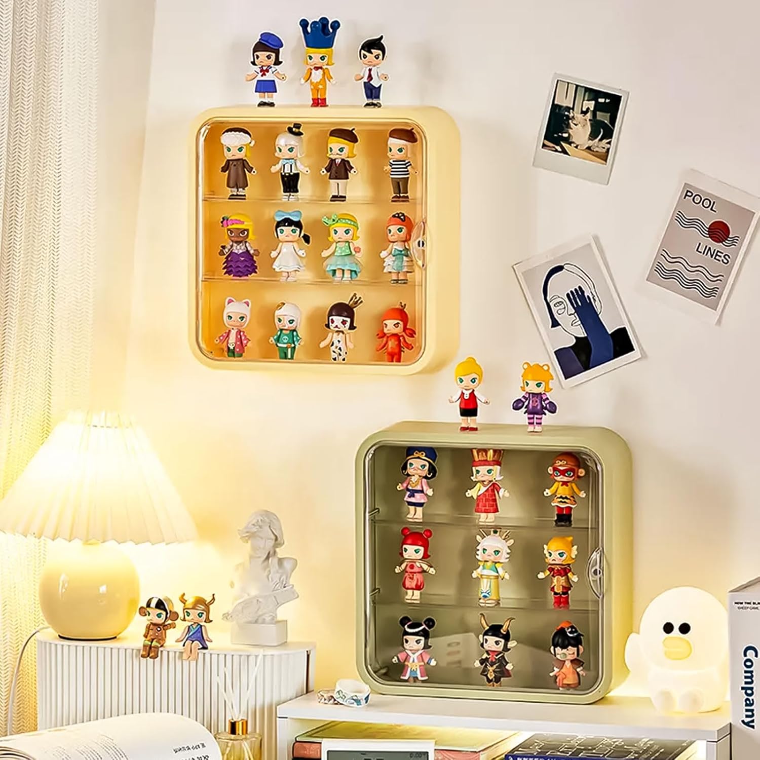 Vitrina transparente para figuras, caja de exhibición coleccionable con estantes, organizador de plástico montado en la pared o de escritorio,