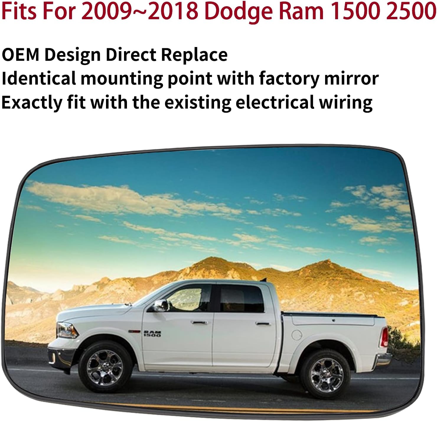 Espejo lateral del conductor de repuesto para Dodge Ram 1500 2500 2013 2014 2015 2016 2017 2018 Dodge Ram 1500 2500 – Espejo convexo, espejo