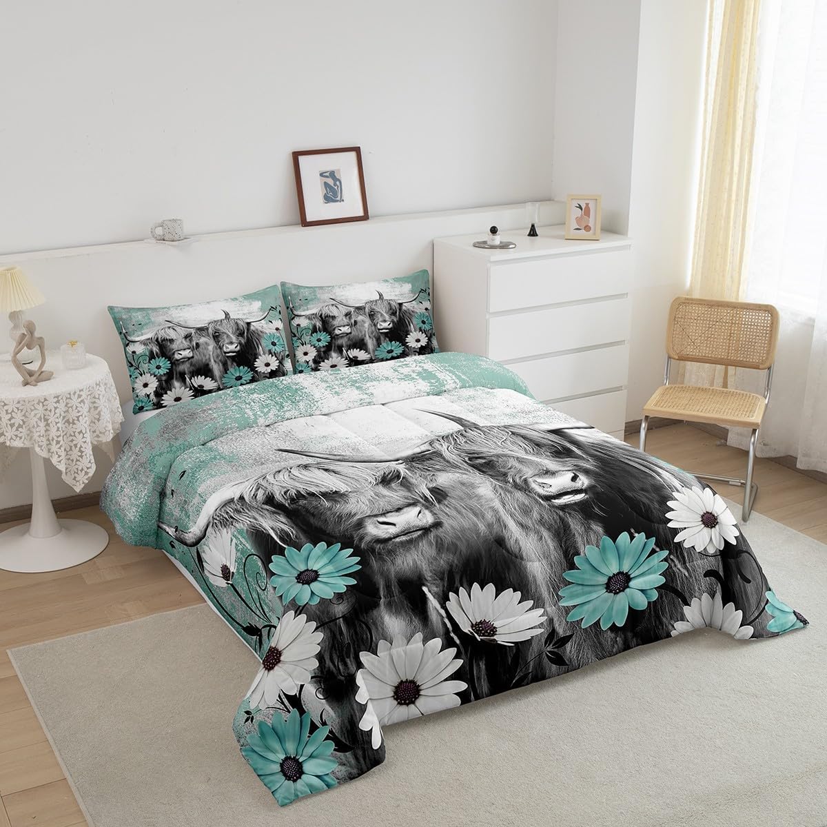 Juego de ropa de cama de vaca de las montañas, regalo de vaqueros, para niños y niñas, individual, juego de edredón de granja occidental, edredón de