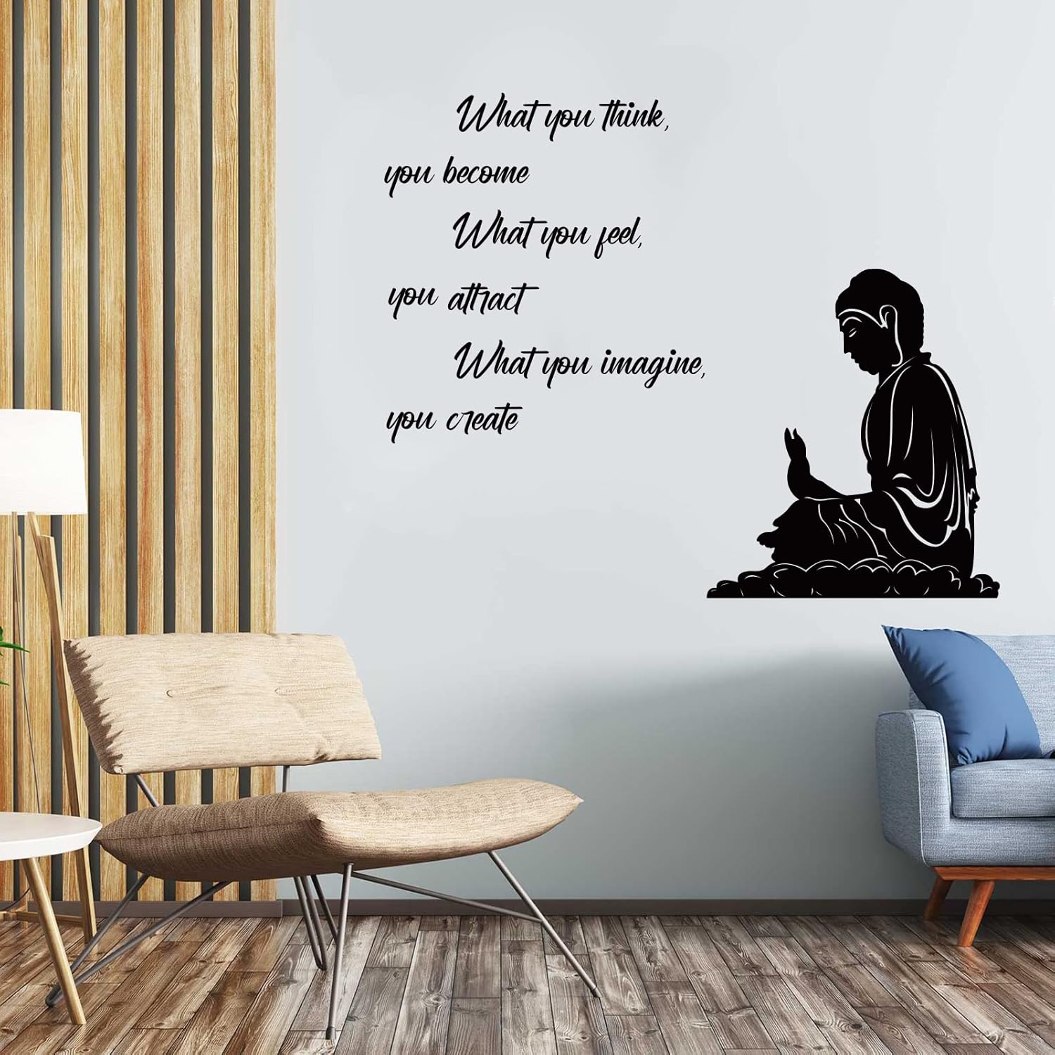 decalmile Calcomanías de pared Zen con citas de lo que piensas que te conviertes inspiradoras de Buda, calcomanías de pared para sala de estar,