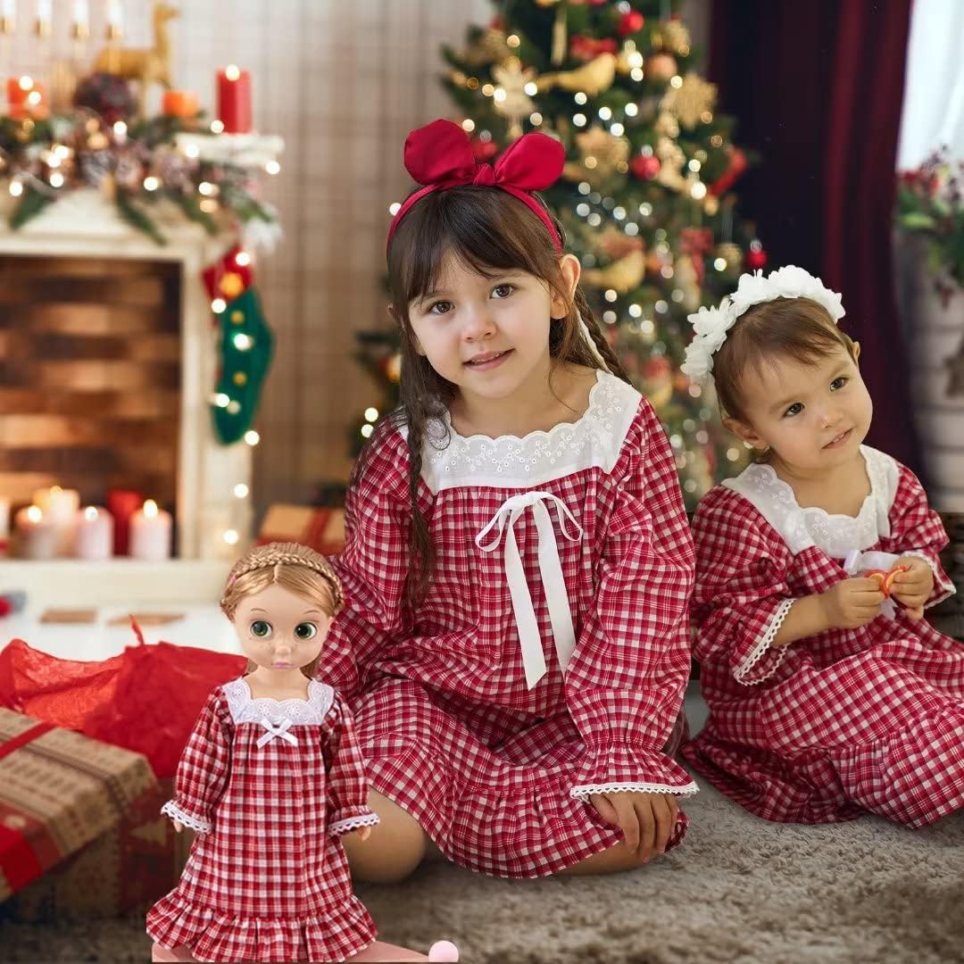 Camisón para niñas, pijama de algodón suave con manga larga, camisón largo hasta el suelo (Doll, niñas, mujeres)