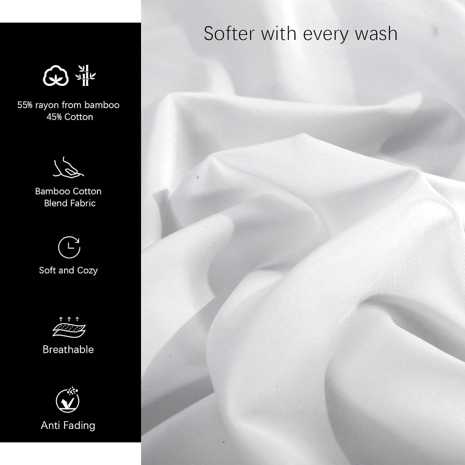 NATUREFIELD 55% Rayon Derived from Bamboo, 45% Cotton Bed Sheet Set – Breathable & Cooling – Deep Pockets – Soft & Wrinkle-Free – Easy Care Hotel