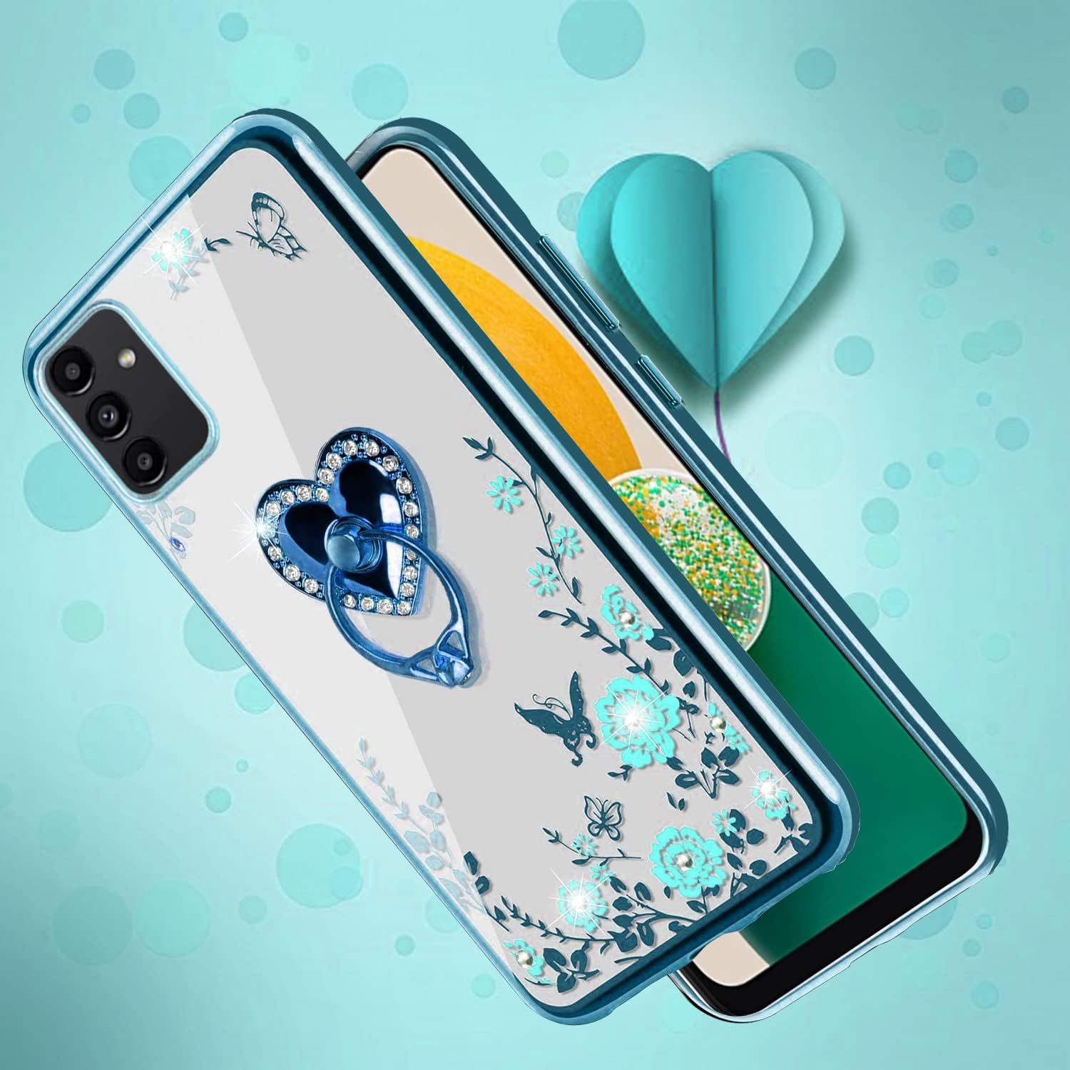 B-wishy Funda para teléfono Samsung Galaxy A13 5G4GA04S, corazón de mariposa con purpurina delgada TPU Bling Diamond Rhinestone lindo para niñas