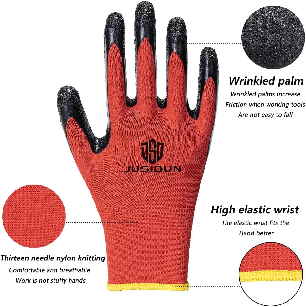 Guantes de trabajo de seguridad para hombres y mujeres, multiusos, construcción, almacén, jardinería, ensamblaje, paisajismo, paquete de 12 pares