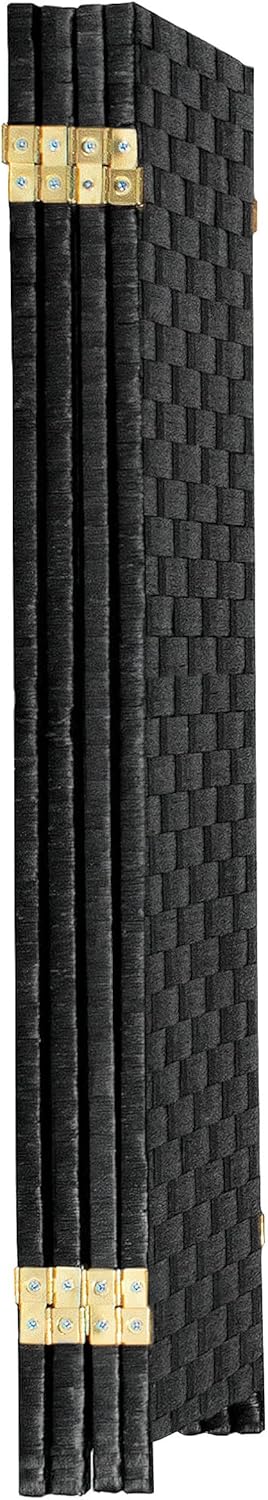 Red Lantern Pantalla plegable de fibra tejida corta de 3 pies – 4 paneles – negro