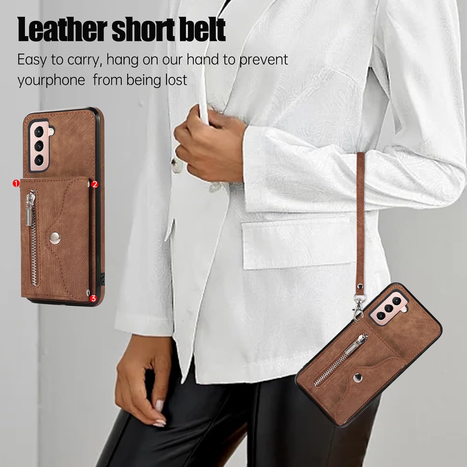 Asuwish Funda para teléfono Samsung Galaxy S21 5G de 6.2 pulgadas, funda tipo cartera con correa cruzada para la muñeca, cordón, soporte para