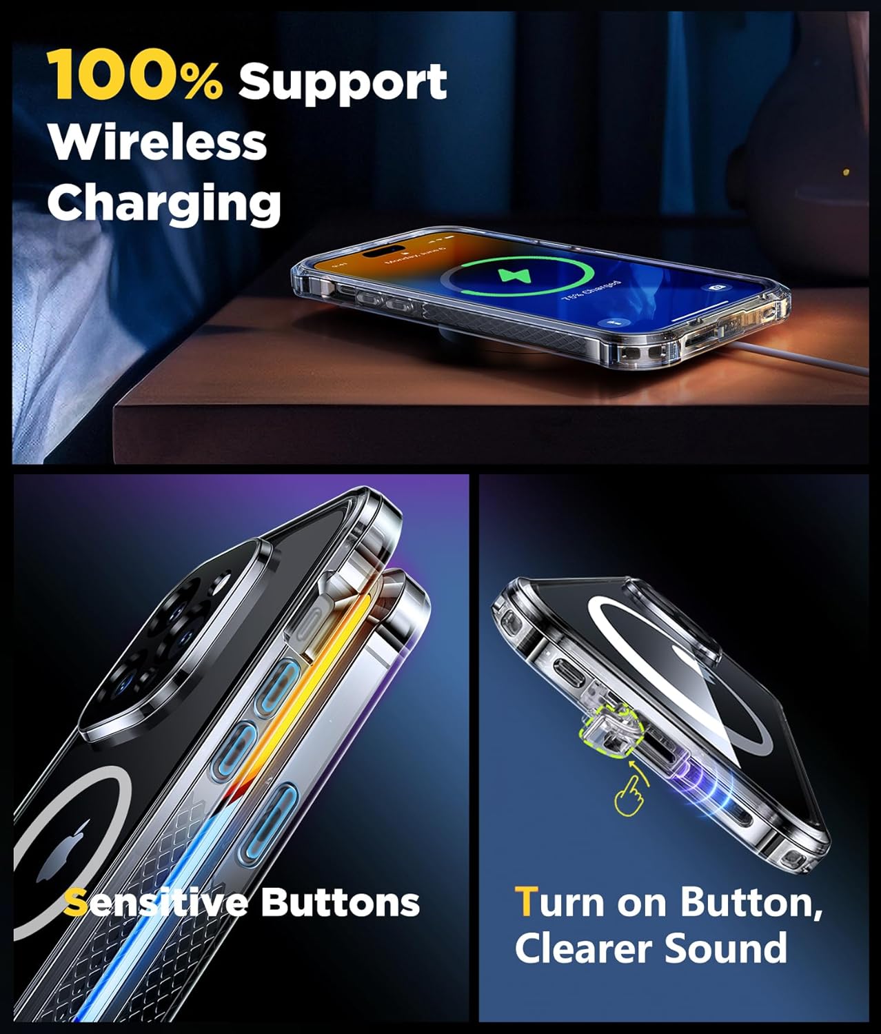 Humixx Funda magnética impermeable para iPhone 15 Pro Max transparente IP68 a prueba de vida subacuática compatible con Magsafe de cuerpo completo a