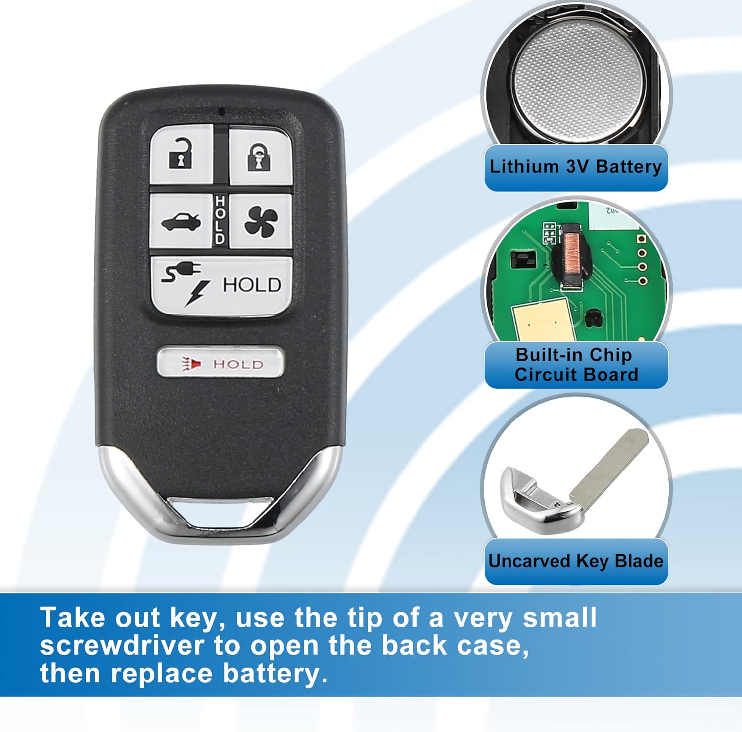 X AUTOHAUX Llavero de repuesto para automóvil de 6 botones sin llave, control remoto, llavero inteligente de proximidad KR5V2X para Honda Clarity
