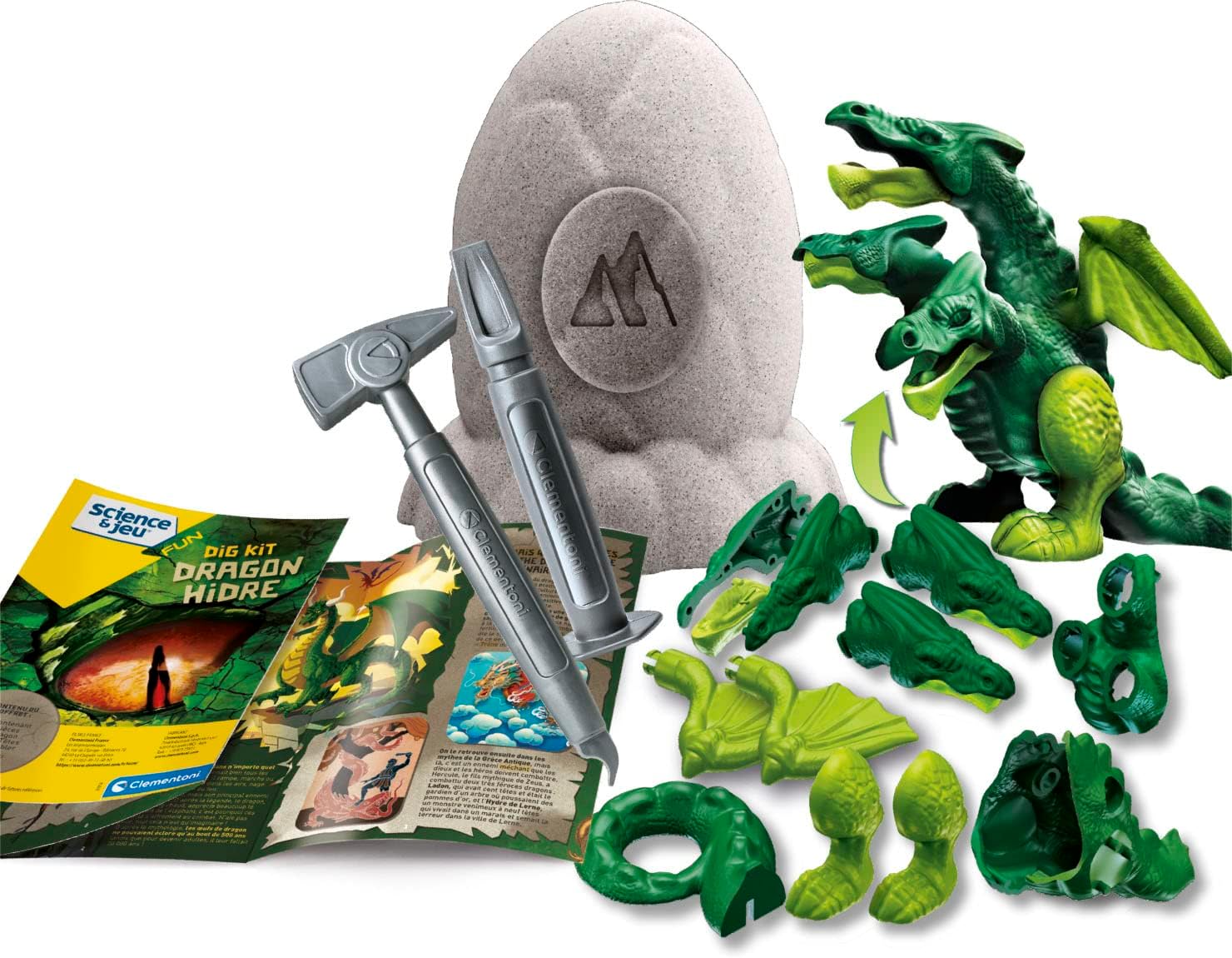 Clementoni – Science & Play – Legendary Egg – Three-Headed Dragon – Breakable Egg & Dragon to Assemble – Hammer and Chisel Included – for Kids Ages