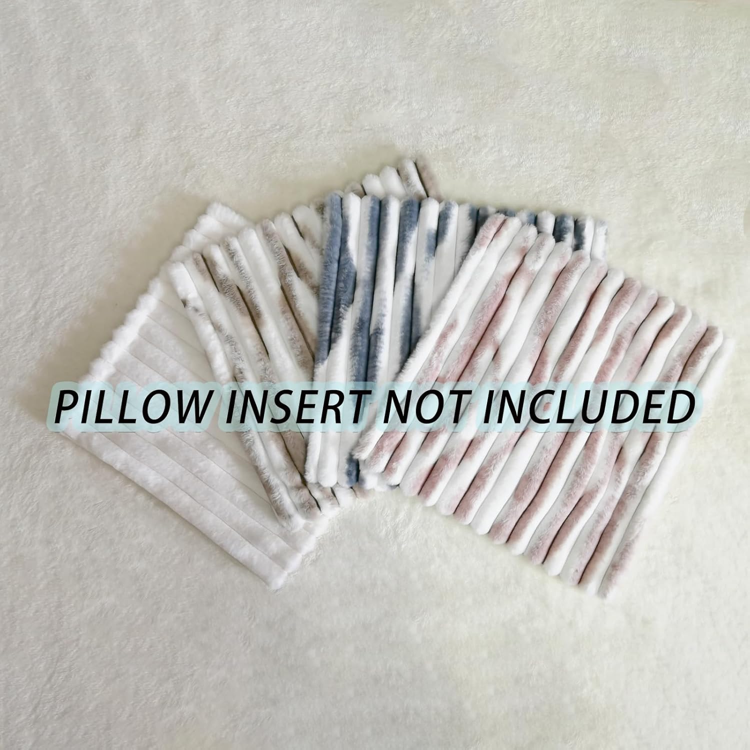 Fundas de almohada de 18 x 18 pulgadas, fundas de almohada esponjosas a rayas, juego de 2 piezas, color blanco con caqui, 18 x 18 pulgadas