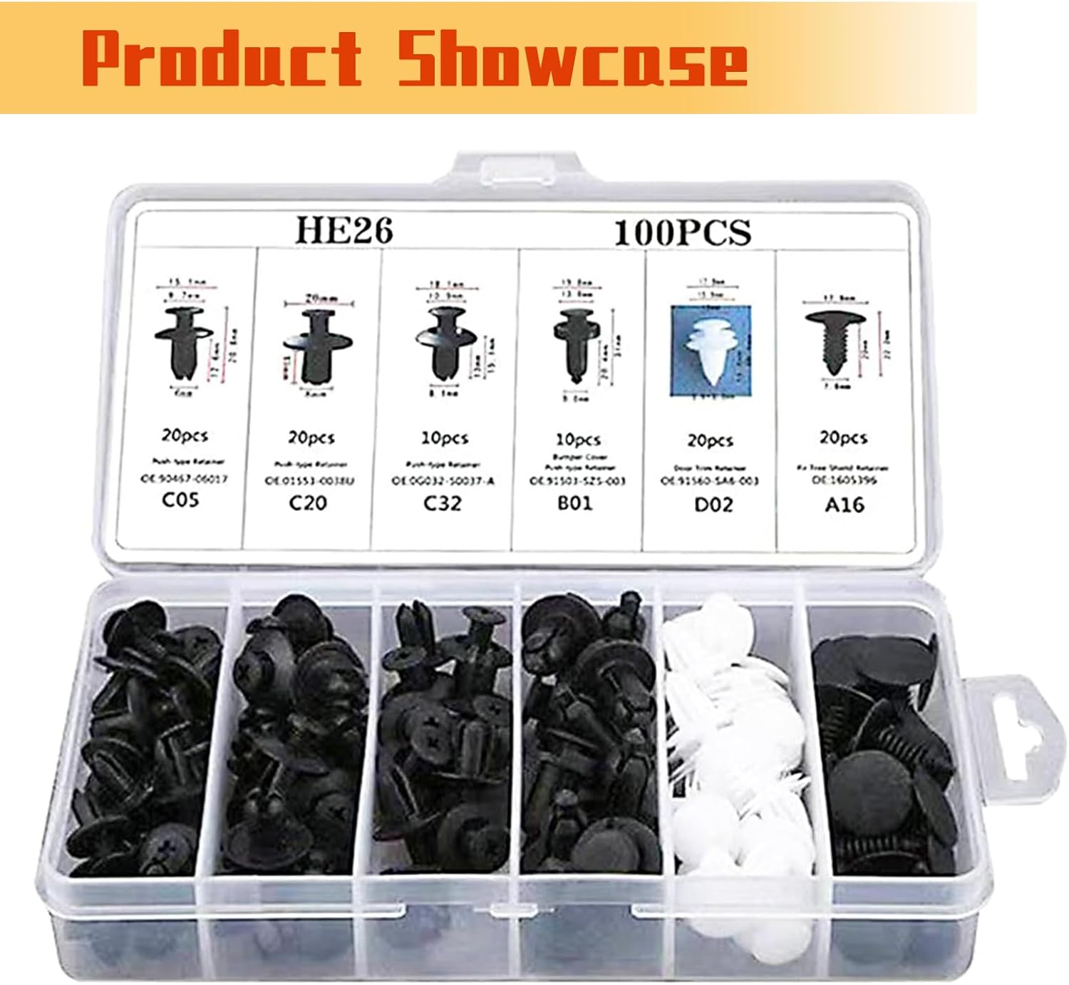 cueclue Juego de 100 hebillas para automóvil, clip de remache PA66 para parachoques, accesorios duraderos impermeables de nailon, producto