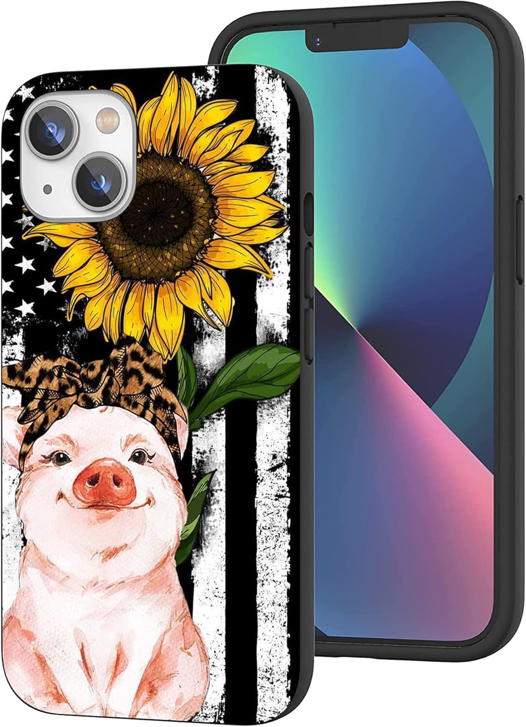 Funda compatible con iPhone 12 Pro Max, bonita funda de cerdo, girasol, bandera estadounidense, girasol, leopardo, cerdo, a prueba de golpes