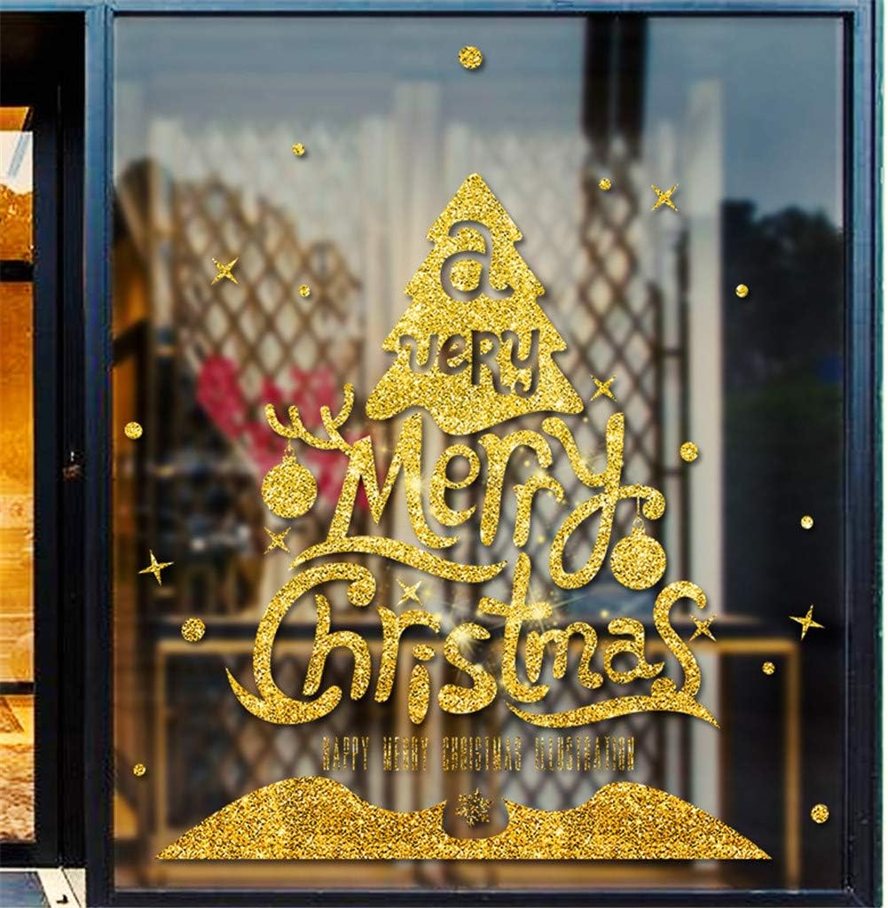 IAMAGOODLADY Decoraciones de Navidad, calcomanías de pared de ventana de polvo dorado de Navidad, muñeco de nieve, decoración del hogar, regalos de